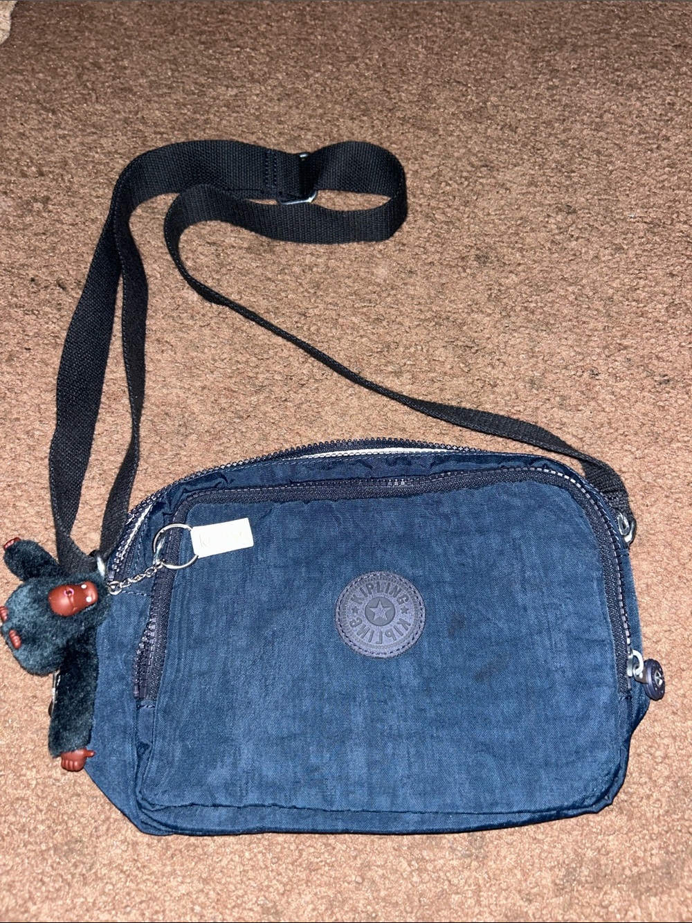 Kipling Navy Crossbody Messenger Bag with Monkey Charm